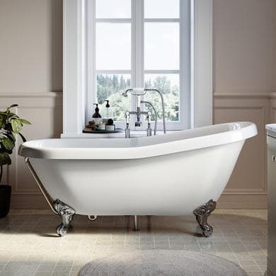Freestanding Single Ended Roll Top Slipper Bath with Chrome Feet 1615 x 690mm - Park Royal