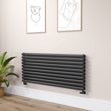 Sorrento Linea Midnight Black Oval Designer Radiator 590x1400mm Double Panel 5014 BTU - Horizontal Bars