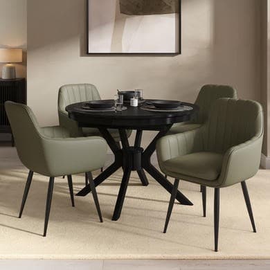 Karie Round to Oval Black Extendable Dining Table Set