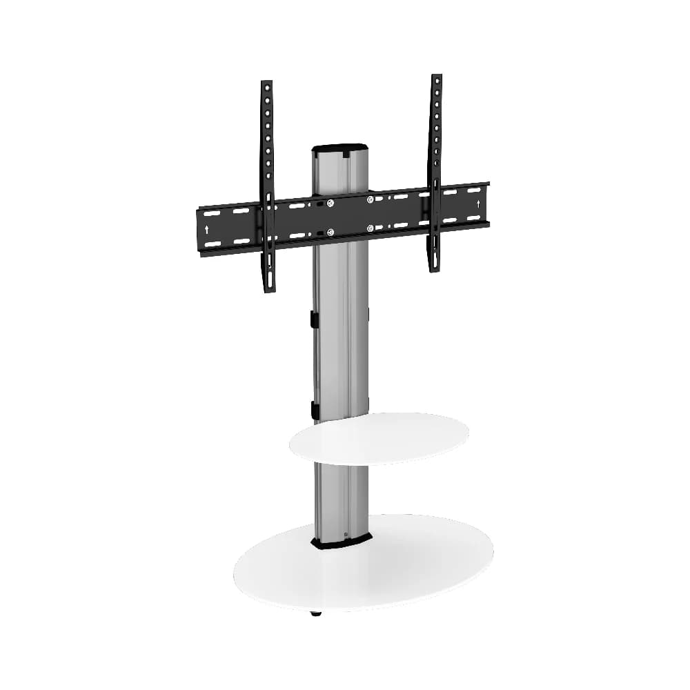 AVF Eno 60cm Pedestal TV Stand - Silver Column / White Glass Base and Shelf | FSL600ENSW