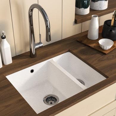 1.5 Bowl White Undermount Granite Composite Kitchen Sink with Waste Kit - Enza Eden