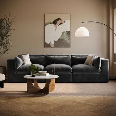 Large Charcoal Grey Velvet 4 Seater Sofa - Hudson