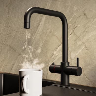Matt Black 3 in 1 Square Spout Instant Boiling Hot Kitchen Mixer Tap with 3L Boiler - Pronto Vesta