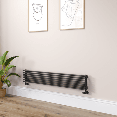 Ventura Linea Midnight Black Oval Unique Designer Radiator 245x1400mm Single Panel 1860 BTU - Horizontal Bars