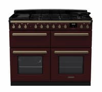 Rangemaster Estel Deluxe 110cm Dual Fuel Range Cooker - Bordeaux with Brass Trim | ESDLB110DFPBOR/AB1