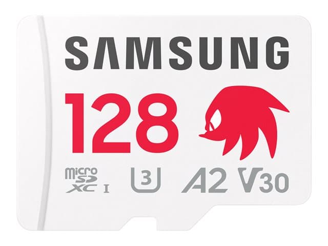 SAMSUNG - PRO Plus MB-MD128SA - Sonic the Hedgehog flash memory card (microSDXC to SD adapter included) - 128 GB - A2 / Video Class V30 / UHS-I U3 - microSDXC UHS-I - white