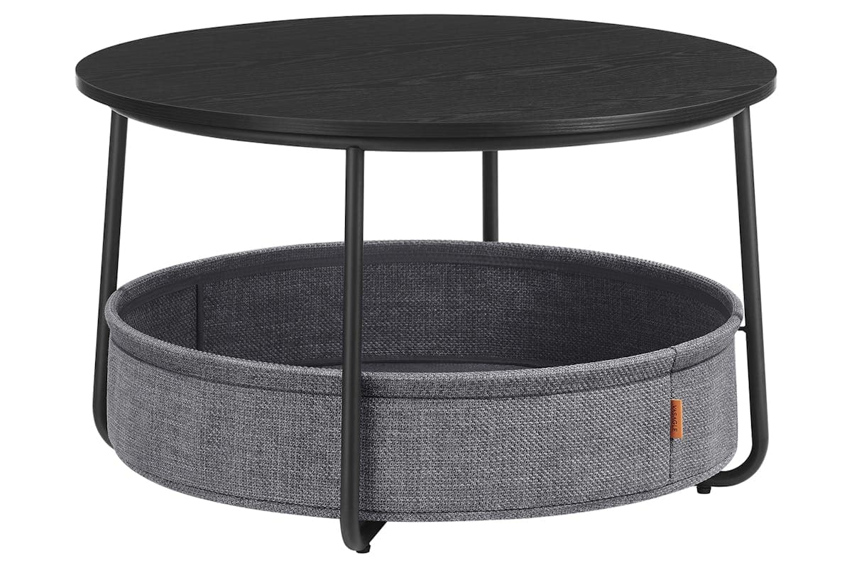 Vasagle Round Coffee Table with Fabric Basket | Ink Black/Slate Gray