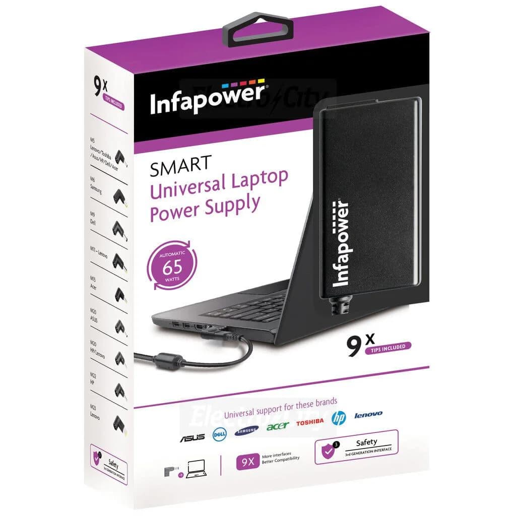 Infapower 65W Universal Laptop Automatic Power Supply | Black