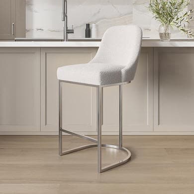 Beige and Chrome - Upholstered Kitchen Counter Stools - Callie