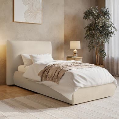 Beige - Upholstered End-Lift Ottoman Storage Bed with Pillow Headboard - Dune