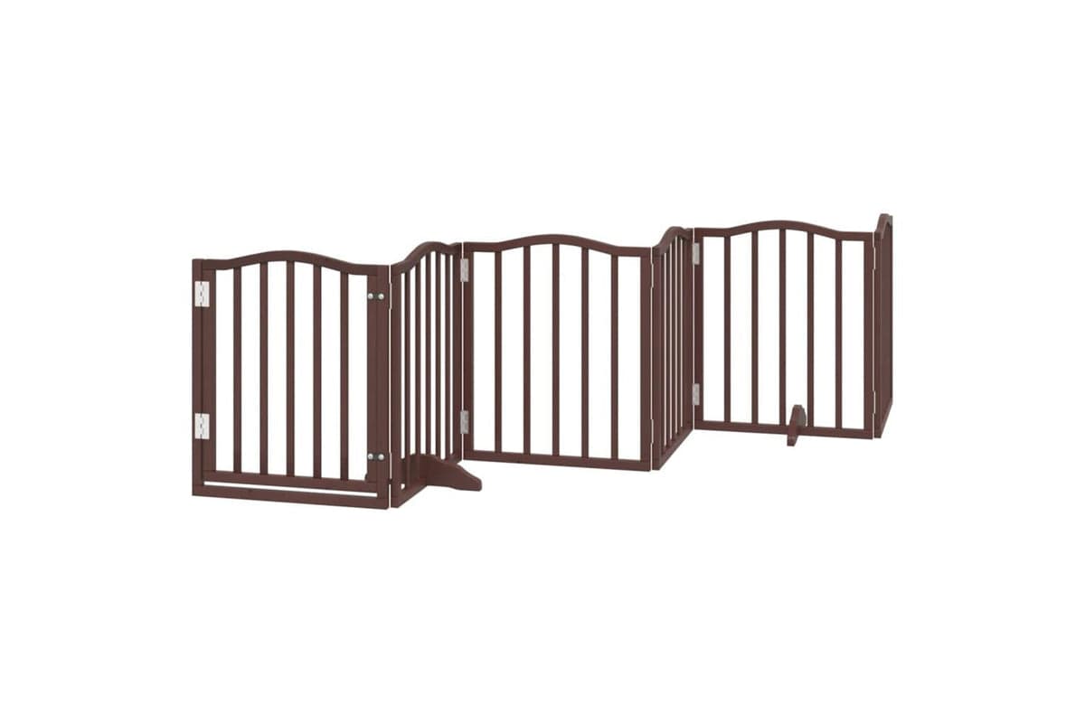 Vidaxl Dog Gate With Door Foldable 6 Panels Brown Oak 300 Cmpoplar Wood
