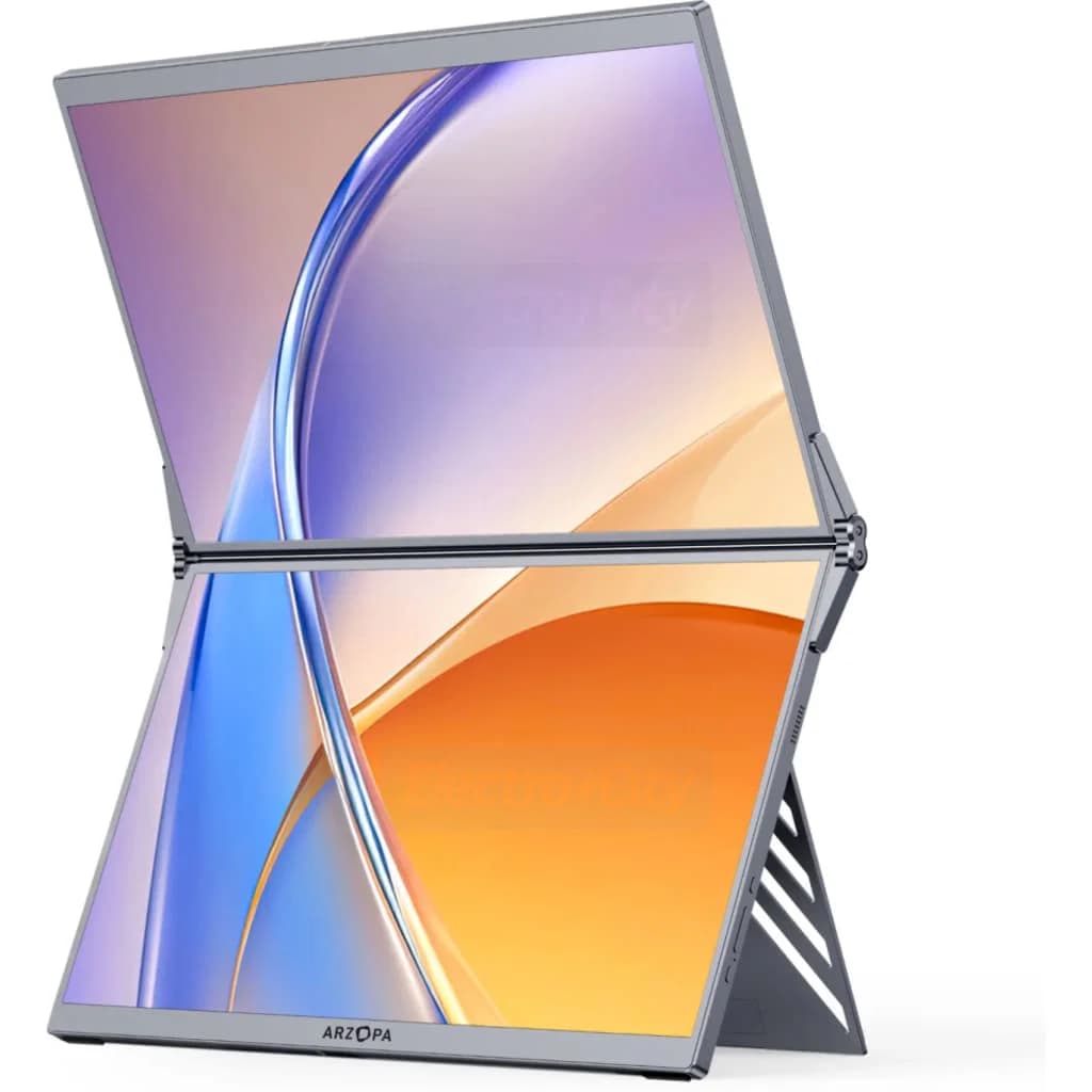 Arzopa E1 Dual Screen 15.6 Inch Full HD Foldable Portable Monitor with Built-in Speakers | Grey