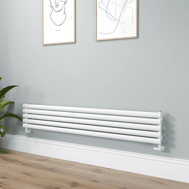 Sorrento Linea White Oval Designer Radiator 295x1800mm Single Panel 2126 BTU - Horizontal Bars