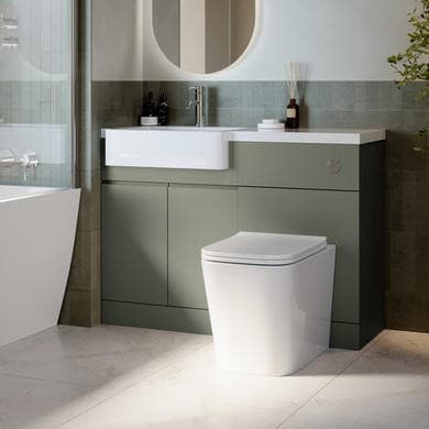 1100mm Green Left Hand Toilet and Sink Unit with Square Toilet and Chrome Fittings - Bali