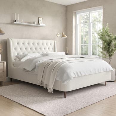 Cream - Upholstered End-Lift Chesterfield Ottoman Storage Bed with Legs - Amara