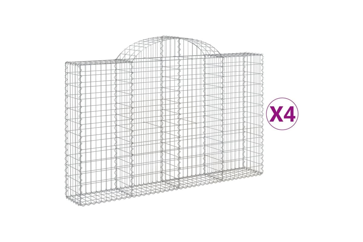vidaXL 3146133 Arched Gabion Baskets 4 Pcs 200x30x120/140cm Galvanised Iron