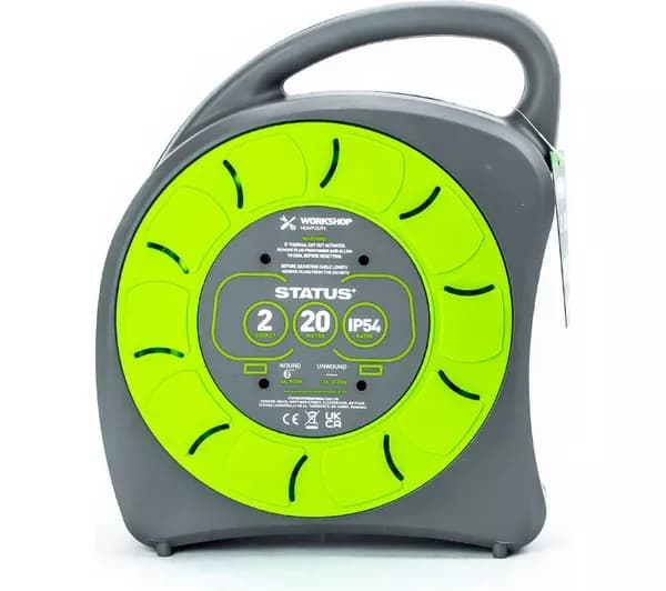 STATUS 2-Socket Extension Cable Reel - 20 m