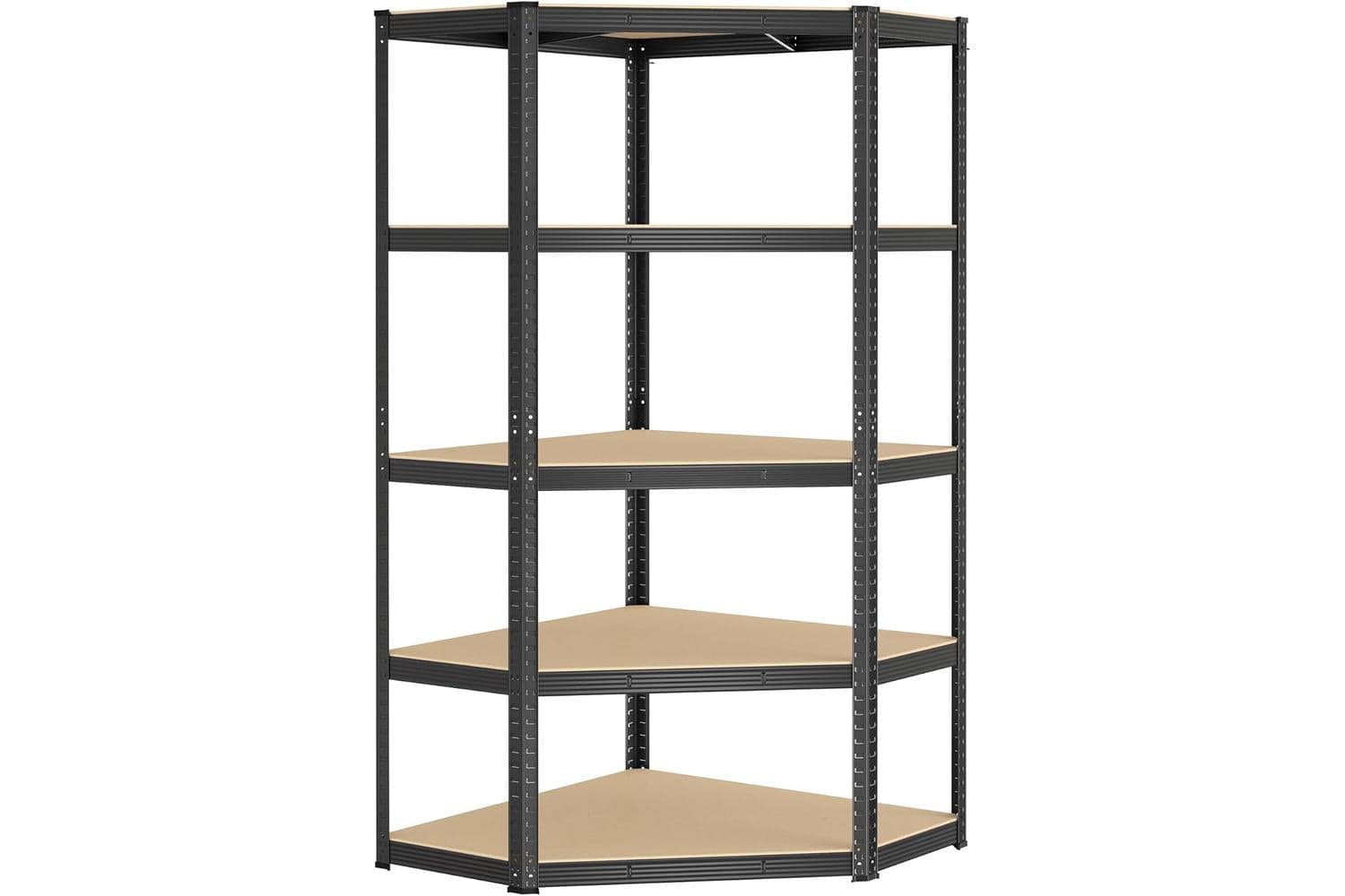 Songmics Corner Shelf 5-tier | Heavy Duty Metal Garage Shelving Unit | Black And Natural Beige | 70 X 70 X 180 Cm
