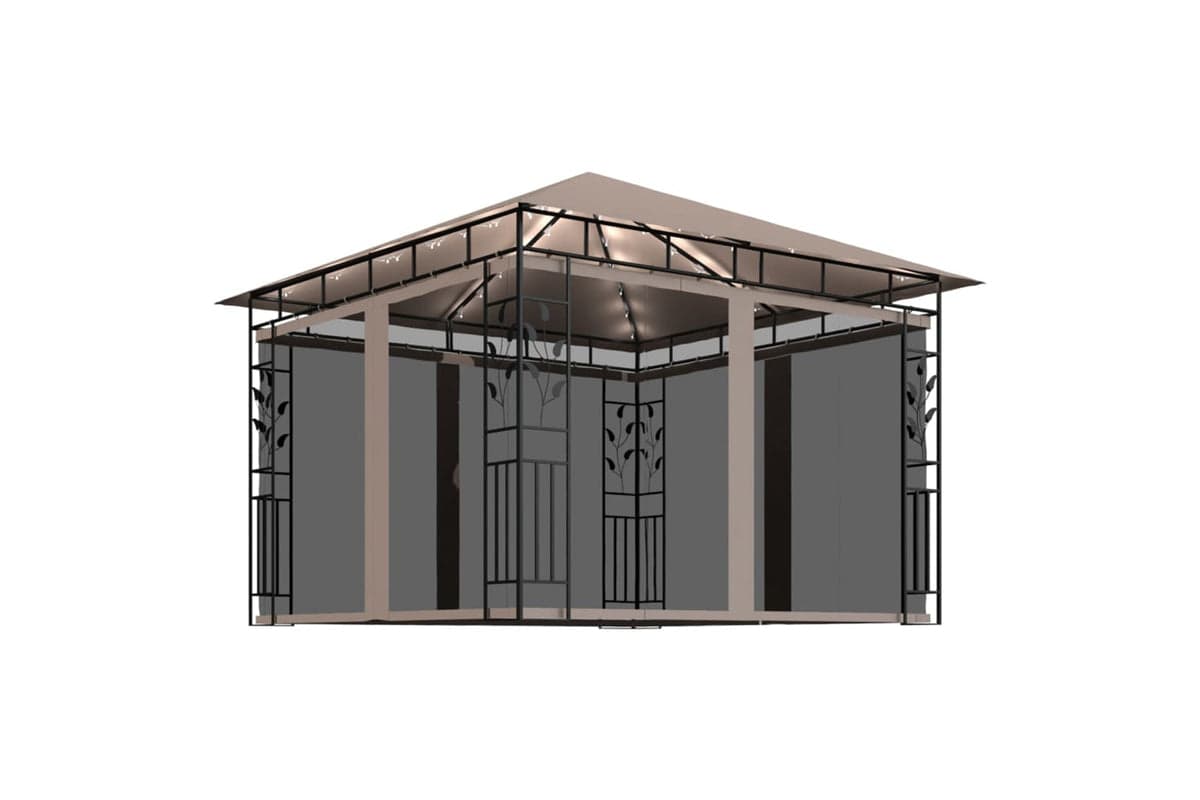 Vidaxl 3070318 Gazebo With Mosquito Net&led String Lights 3x3x2.73 M Taupe