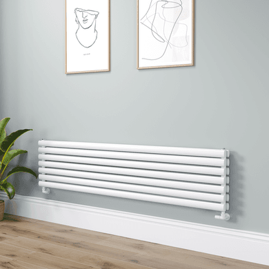 Sorrento Linea White Oval Designer Radiator 413x1800mm Double Panel 4437 BTU - Horizontal Bars