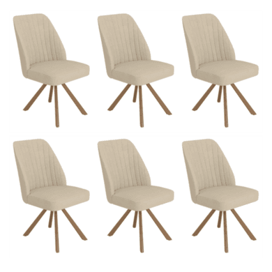 Set of 6 Beige Upholstered Swivel Dining Chairs with Walnut Effect Legs - Logan
