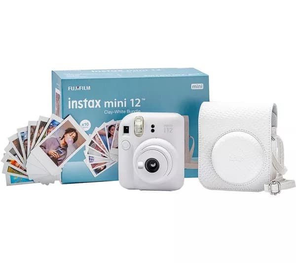 INSTAX Mini 12 Instant Camera Bundle - Clay White