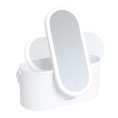 Carmen Portable LED Make Up Mirror with Case - White | C81167WHT