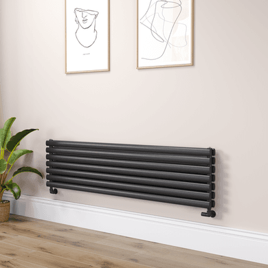 Sorrento Linea Midnight Black Oval Designer Radiator 413x1600mm Double Panel 3973 BTU - Horizontal Bars