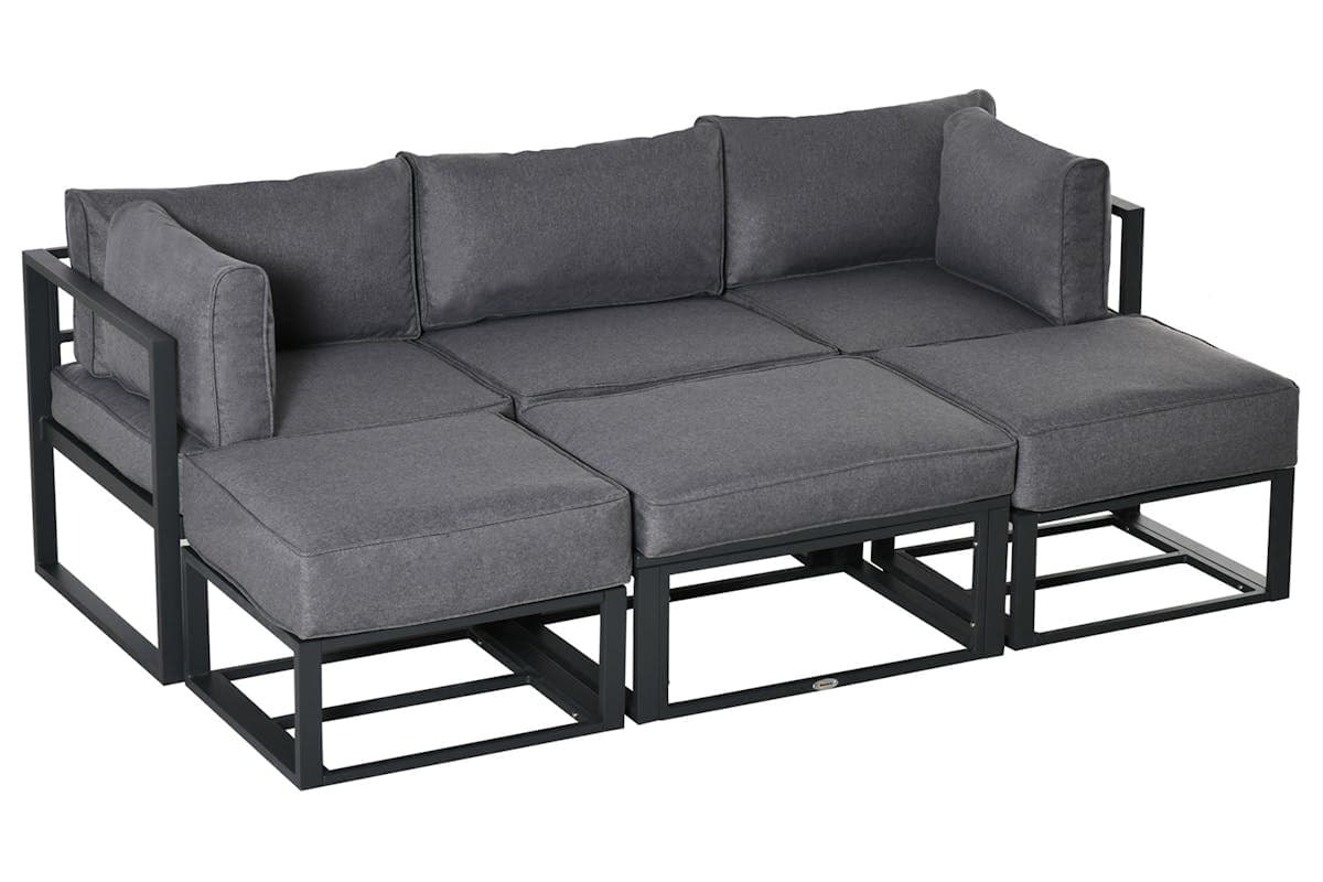 Outsunny Outdoor Sectional Sofa Set with Coffee Table and Cushions | 6 Pieces | Grey