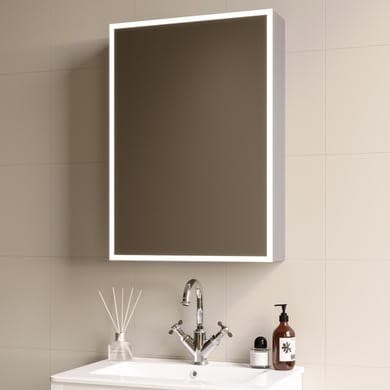 Single Door Chrome Bathroom Mirror Cabinet with Lights & Shaver Socket 500 x 700mm - Celeste