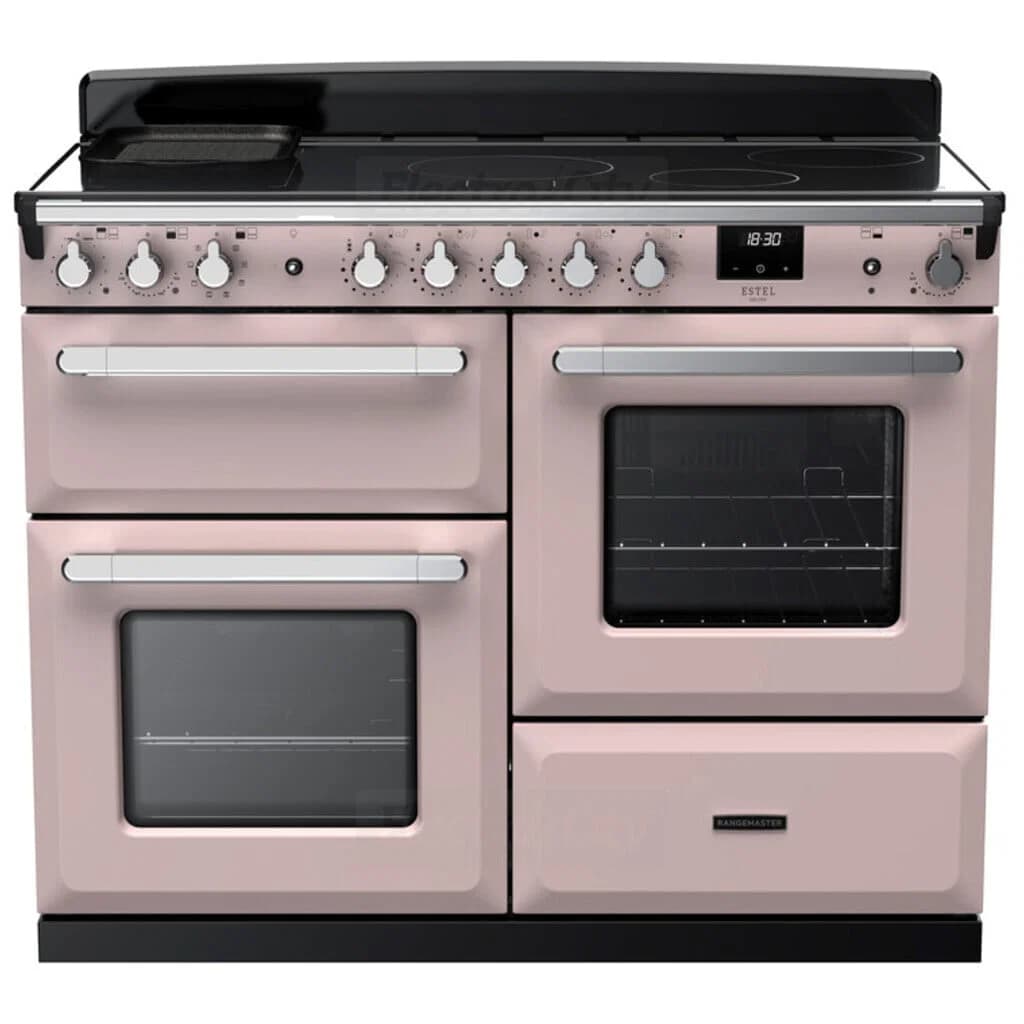Rangemaster Estel Deluxe 110cm Induction Range Cooker | Pale Pink with Chrome Trim