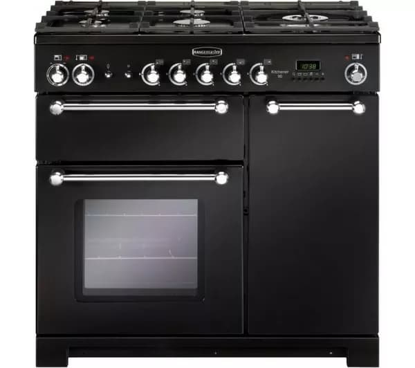 RANGEMASTER Kitchener KCH90DFFBL/C Dual Fuel Range Cooker - Black & Chrome
