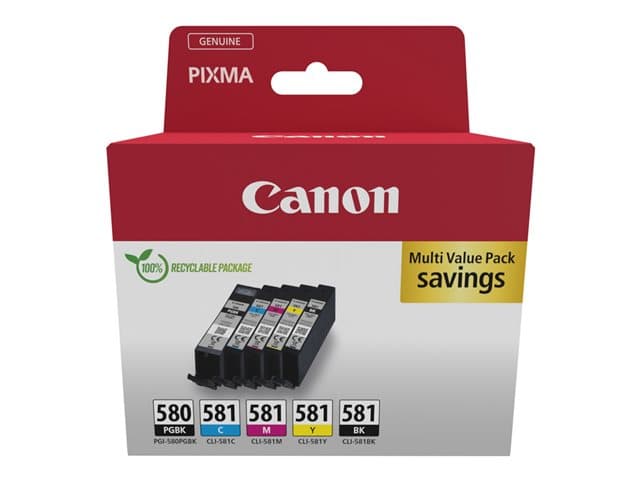 CANON - PGI-580BK/CLI-581 BK/C/M/Y Multipack - 5-pack - black, yellow, cyan, magenta, pigmented black - original - ink tank