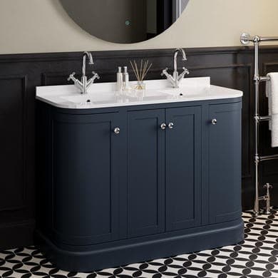 1200mm Blue Curved Freestanding Double Vanity Unit with Basins - Bowland