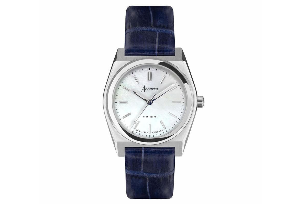 Accurist Origin Ladies Watch | Silver Case & Blue Leather Strap With Blue Dial | 34mm