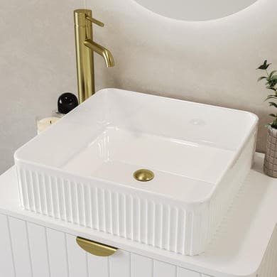 GRADE A1 - White Square Fluted Countertop Basin 410mm - Oregon