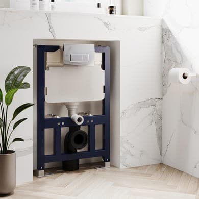 820mm Wall Hung Toilet Frame & Chrome Pneumatic Dual Flush Plate with Concealed Cistern - Elira
