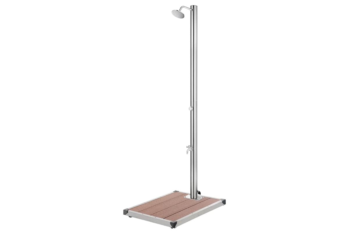 vidaXL 3070778 Garden Shower With Brown Base 220cm Stainless Steel