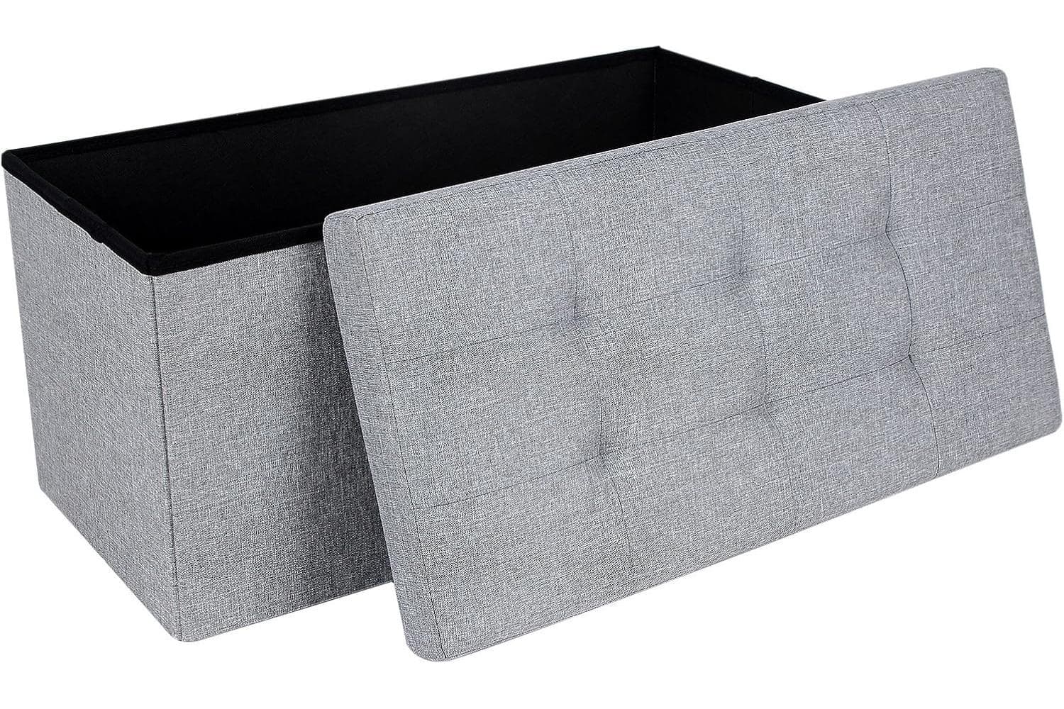 Songmics Linen Fabric Storage Ottoman | Light Gray