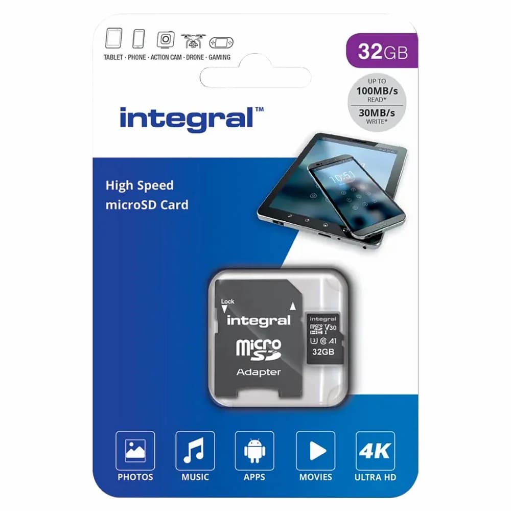 Integral V30 UHS-I U3 High Speed 32GB Memory Card - Black | INMSDH32G-100V30