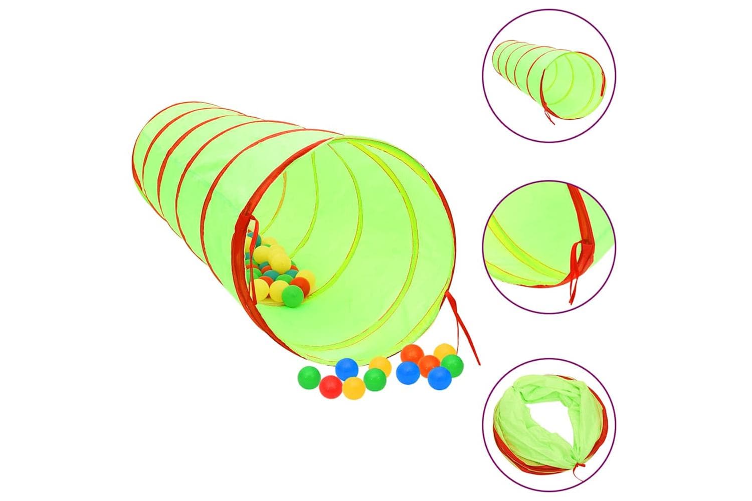 vidaXL 3107757 Children Play Tunnel With 250 Balls Green 175cm Polyester