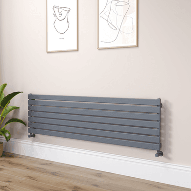 Riace Linea Dark Grey Anthracite Flat Designer Radiator 490x1800mm Single Panel 3317 BTU - Horizontal Bars