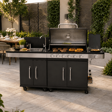 Boss Grill Alabama Modular Outdoor Kitchen - 6 Burner Gas BBQ with Sink - Black