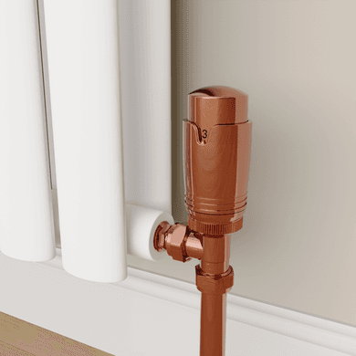Elego Copper Modern TRV Angled Thermostatic Radiator Valves With Lockshield
