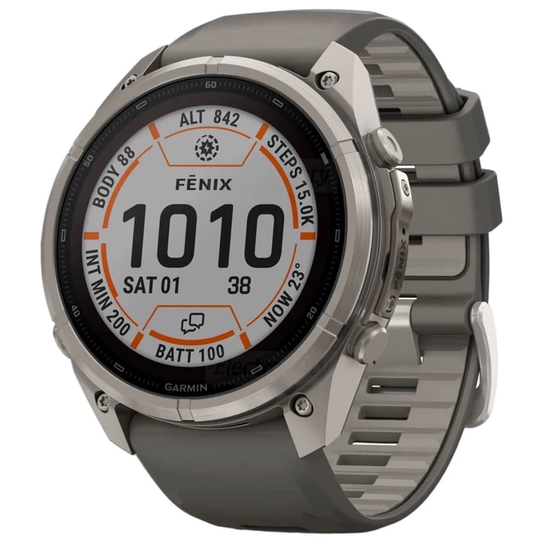 Garmin Fenix 9 Pro Solar 51mm GPS Smartwatch with InReach Connectivity | Titanium with Pebble Grey Silicone Band