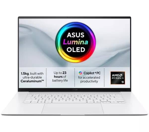 ASUS Zenbook S16 OLED 16" Laptop, Copilot+ PC - AMD Ryzen AI 9, 512 GB SSD, White