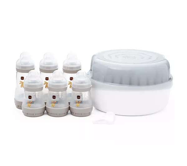 MAM Easy Start Bottle & Microwave Steriliser Set - Linen & Grey