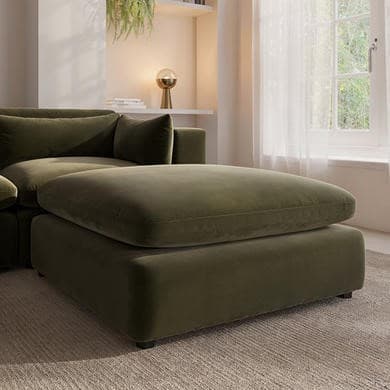 ALMOST PERFECT - Hudson Khaki Green Velvet Footstool