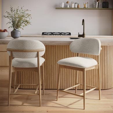 Kori Upholstered Curved Kitchen Stools with Solid Wood Exposed Back