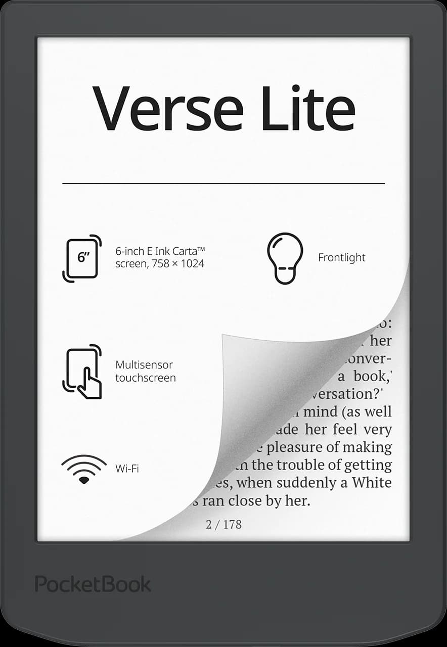 PocketBook Verse Lite - 6" E Ink Carta E-Reader - Midnight Grey | 253-PB619-T-WW